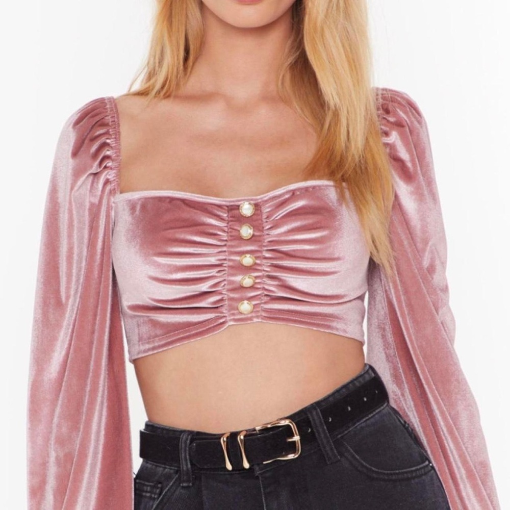 NASTY GAL Soft On The Outside Velvet Crop Top in Pink
